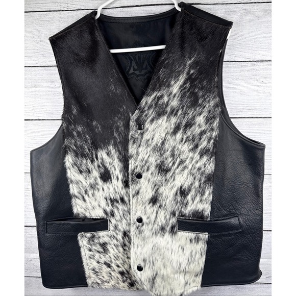 Leather Vest Mens Black Cowhide Western Biker Rocker Moto Party Clubwear